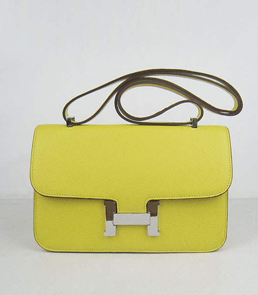 Hermes Constance Togo Leather Bag HSH020 Lemon Yellow Silver